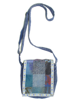 G215 Cotton Patchwork Flap Handbag with Trim. 7" x 8" x 3"
