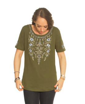 2186 Embroidered Blouse in Cotton Knit