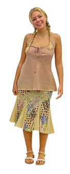 2109 Diamond Patchwork 3/4 Length Skirt with Crochet Inset