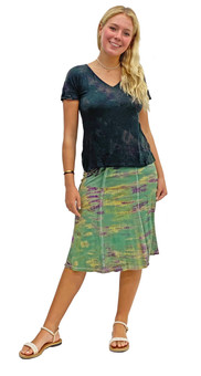 1188 Tie Dye 3/4 Length Skirt with Outer Seam Detail