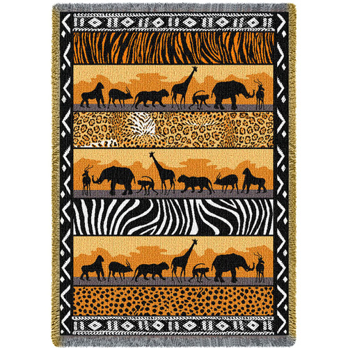 African Safari In The Wild - Cotton Woven Blanket Throw - Made in the USA (70x50) Afghan