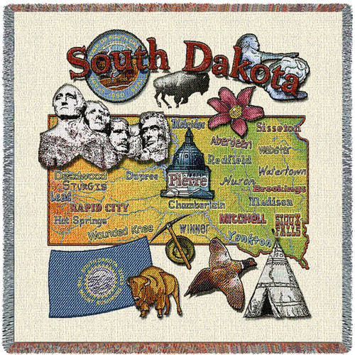 South Dakota - Lap Square Blanket Throw Woven from Cotton - Made in the USA (54x54) Lap Square