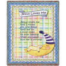 Jesus Loves Me Blue Border Small Blanket Tapestry Throw