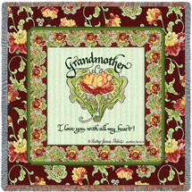 Grandmother I Love You With All My Heart - Audrey Jean Roberts - Lap Square Cotton Woven Blanket Throw - Made in the USA (54x54) Lap Square