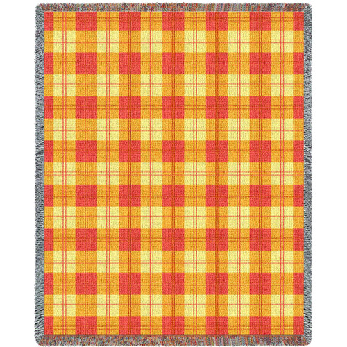 Plaid - Mango Orange Yellow - Cotton Woven Blanket Throw - Made in the USA (72x54) Tapestry Throw
