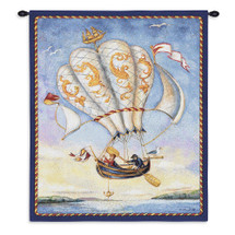 Airship by Alexandra Churchill | Woven Tapestry Wall Art Hanging | Whimsical Ornate Flying Canoe over Water | 100% Cotton USA Size 34x27 Wall Tapestry