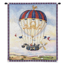 Mail Drop by Alexandra Churchill | Woven Tapestry Wall Art Hanging | Whimsical French Hot Air Baloon Artwork | 100% Cotton USA Size 34x27 Wall Tapestry