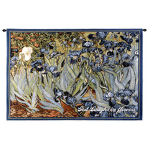 Irises with Inspiration by Vincent van Gogh | Woven Tapestry Wall Art Hanging | Striking Vivid Flowers Post-Impressionist Masterpiece with Inspirational Religious Text | 100% Cotton USA Size 53x38 Wall Tapestry