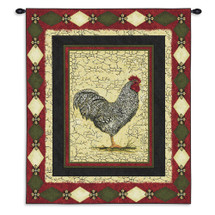 Le Coq | Woven Tapestry Wall Art Hanging | Antique Crackled Rooster Portrait | Cotton | Made in the USA | Size 34x26 Wall Tapestry