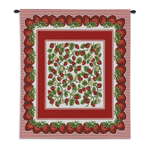 Strawberry Festival | Woven Tapestry Wall Art Hanging | Juicy Intricate Red Berry Design | 100% Cotton USA Size 34x26 Wall Tapestry