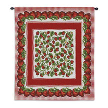 Strawberry Festival | Woven Tapestry Wall Art Hanging | Juicy Intricate Red Berry Design | 100% Cotton USA Size 34x26 Wall Tapestry