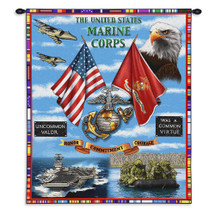 Marine Corps USMC Land Sea Air | Woven Tapestry Wall Art Hanging | USMC Aircraft Carrier Patriotic Artwork | 100% Cotton USA Size 34x26 Wall Tapestry