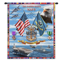 Navy Sea Power | Woven Tapestry Wall Art Hanging | Military Aircraft Carrier Patriotic American Artwork | 100% Cotton USA Size 34x26 Wall Tapestry