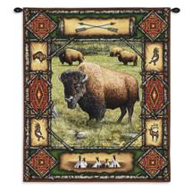 Buffalo Lodge | Woven Tapestry Wall Art Hanging | Rustic Wildlife Bison Theme | Cotton | Made in the USA | Size 34x26 Wall Tapestry