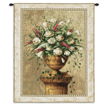 Spring Expression | Woven Tapestry Wall Art Hanging | Beige White Floral Centerpiece Still Life | 100% Cotton USA Size 53x38 Wall Tapestry