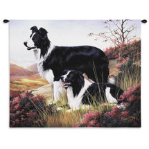 Border Collie by Robert May | Woven Tapestry Wall Art Hanging | Dogs on Serene Hillside Oil Painting | 100% Cotton USA Size 34x26 Wall Tapestry