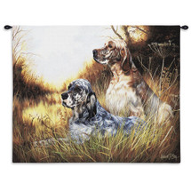 English Setter by Robert May | Woven Tapestry Wall Art Hanging | Dogs Relaxing in Field Oil Painting | 100% Cotton USA Size 34x26 Wall Tapestry