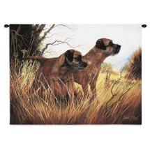 Border Terrier by Robert May | Woven Tapestry Wall Art Hanging | Pair of Dogs on Field Oil Painting | Cotton | Made in the USA | Size 34x26 Wall Tapestry