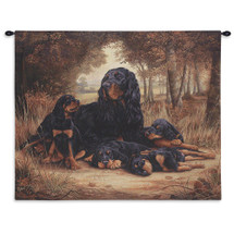 Gordon Setter by Robert May | Woven Tapestry Wall Art Hanging | Dog Family Resting in Forest Oil Painting | 100% Cotton USA Size 34x26 Wall Tapestry