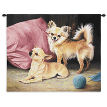 Chihuahua by Robert May | Woven Tapestry Wall Art Hanging | Pair of Chihuahuas Oil Portrait | 100% Cotton USA Size 34x26 Wall Tapestry