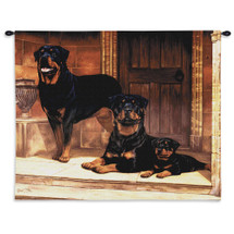 Rottweiler | Woven Tapestry Wall Art Hanging | Family of Dogs in Doorway | 100% Cotton USA Size 34x26 Wall Tapestry