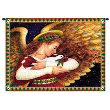 Angel and Dove by Lynn Bywaters | Woven Tapestry Wall Art Hanging | Celestial Christian Religious Illustration | Cotton | Made in the USA | Size 34x26 Wall Tapestry