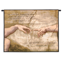 Creation of Adam with Words | Woven Tapestry Wall Art Hanging | Biblical Christian Genesis 2:7 Inspirational Artwork | 100% Cotton USA Size 34x26 Wall Tapestry