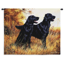 Flat-Coated Retriever by Robert May | Woven Tapestry Wall Art Hanging | Dogs in Autumn Field Oil Painting | 100% Cotton USA Size 34x26 Wall Tapestry