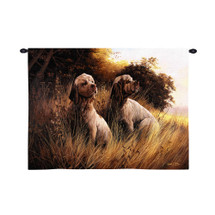 Clumber Spaniel by Robert May | Woven Tapestry Wall Art Hanging | Dogs at Sunset Oil Painting | 100% Cotton USA Size 34x26 Wall Tapestry