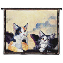 Cherub Cats | Woven Tapestry Wall Art Hanging | Angelic Kittens Pondering - Fun Cat Lover's Gift | 100% Cotton USA Size 34x26 Wall Tapestry