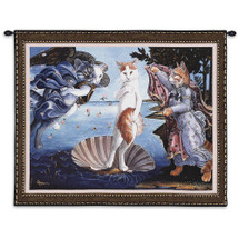 Kitty on a Half Shell by Sandro Botticelli | Woven Tapestry Wall Art Hanging | Birth of Venus Parody ? Fun Cat Lover's Gift | Cotton | Made in the USA | Size 34x26 Wall Tapestry
