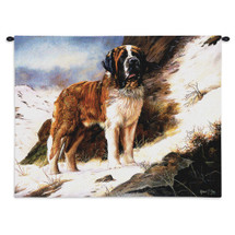 Saint Bernard by Robert May | Woven Tapestry Wall Art Hanging | Dog on Snowy Mountainside Oil Painting | 100% Cotton USA Size 34x26 Wall Tapestry