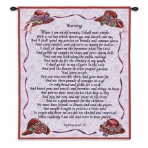 Warning | Woven Tapestry Wall Art Hanging | Jenny Joseph Poetry with Floral Hats | 100% Cotton USA Size 34x26 Wall Tapestry