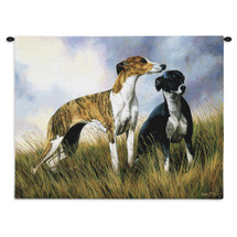 Greyhounds by Robert May | Woven Tapestry Wall Art Hanging | Dogs on Grassy Field Oil Painting | Cotton | Made in the USA | Size 34x26 Wall Tapestry