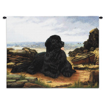 Newfoundland by Robert May | Woven Tapestry Wall Art Hanging | Dog Lying on Rocky Shore Oil Painting | 100% Cotton USA Size 34x26 Wall Tapestry
