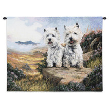 West Highland White Terrier 2 by Robert May | Woven Tapestry Wall Art Hanging | Two Dogs by Field Oil Painting | 100% Cotton USA Size 34x26 Wall Tapestry