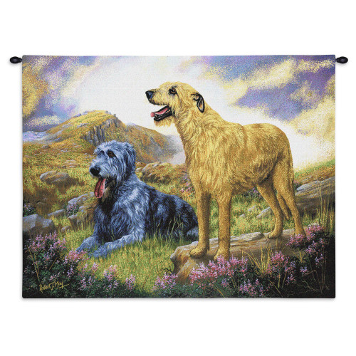 Irish Wolfhound by Robert May | Woven Tapestry Wall Art Hanging | Pair of Dogs on Field Oil Painting | 100% Cotton USA Size 34x26 Wall Tapestry