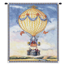 High Tea by Alexandra Churchill | Woven Tapestry Wall Art Hanging | Whimsical French Balloon Ride over Flower Field | 100% Cotton USA Size 34x27 Wall Tapestry