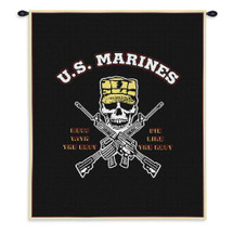 Mess with Best | Woven Tapestry Wall Art Hanging | Patriotic USMC Skull and Crossbones | 100% Cotton USA Size 34x26 Wall Tapestry