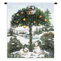 Partridge in Tree | Woven Tapestry Wall Art Hanging | Snowy Pear Tree Festive Holiday Symbol | 100% Cotton USA Size 34x26 Wall Tapestry