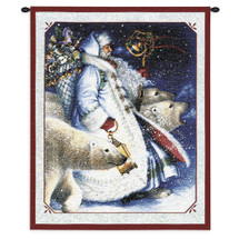 Santa and Polar Bears | Woven Tapestry Wall Art Hanging | Santa with Polar Bear Festive Christmas Decor | Cotton | Made in the USA | Size 34x26 Wall Tapestry