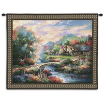 Country Bridge by James Lee | Woven Tapestry Wall Art Hanging | Serene Dreamlike Nature Scene with Cottage | Cotton | Made in the USA | Size 34x26 Wall Tapestry