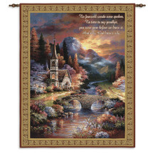 Early Service by James Lee | Woven Tapestry Wall Art Hanging | Forest Church Bridge Landscape Inspirational Religious Poetry | 100% Cotton USA Size 34x26 Wall Tapestry