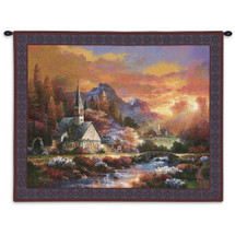 Morning of Hope by James Lee | Woven Tapestry Wall Art Hanging | Majestic Countryside Sunrise at Church Steeple | 100% Cotton USA Size 34x26 Wall Tapestry