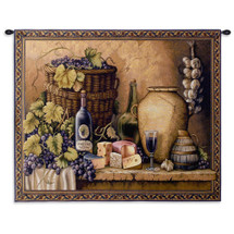 Wine Tasting | Woven Tapestry Wall Art Hanging | Grapes and Cheese Still Life | 100% Cotton USA Size 34x26 Wall Tapestry
