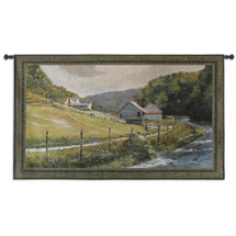 Summer Memories | Woven Tapestry Wall Art Hanging | Rustic Hillside Farm along Stream | 100% Cotton USA Size 44x26 Wall Tapestry