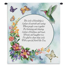 Circle of Friendship | Woven Tapestry Wall Art Hanging | Charming Sentimental Poem with Pastel Flowers | 100% Cotton USA Size 34x26 Wall Tapestry