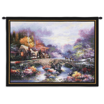 Going Home by James Lee | Woven Tapestry Wall Art Hanging | Cobblestone Bridge through Lush Vibrant Stream | 100% Cotton USA Size 34x26 Wall Tapestry