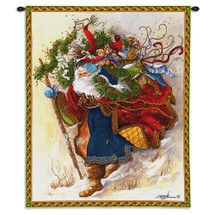 Windswept Santa | Woven Tapestry Wall Art Hanging | Colorful Festive Christmas Theme | Cotton | Made in the USA | Size 34x26 Wall Tapestry