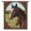 Cheval | Woven Tapestry Wall Art Hanging | Elegant Mare and Foal with Plaid Background | 100% Cotton USA Size 34x26 Wall Tapestry